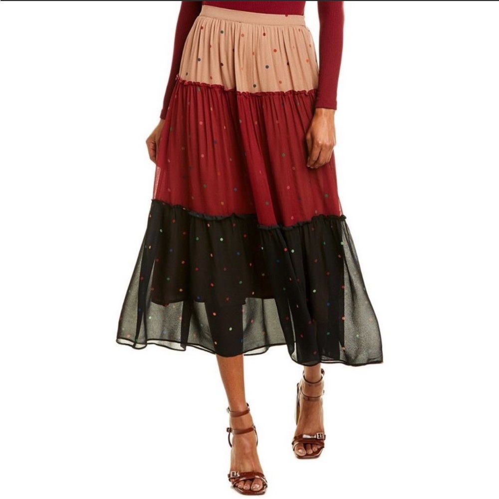 FARM Rio // NWT Mixed Dot Tiered Maxi Skirt